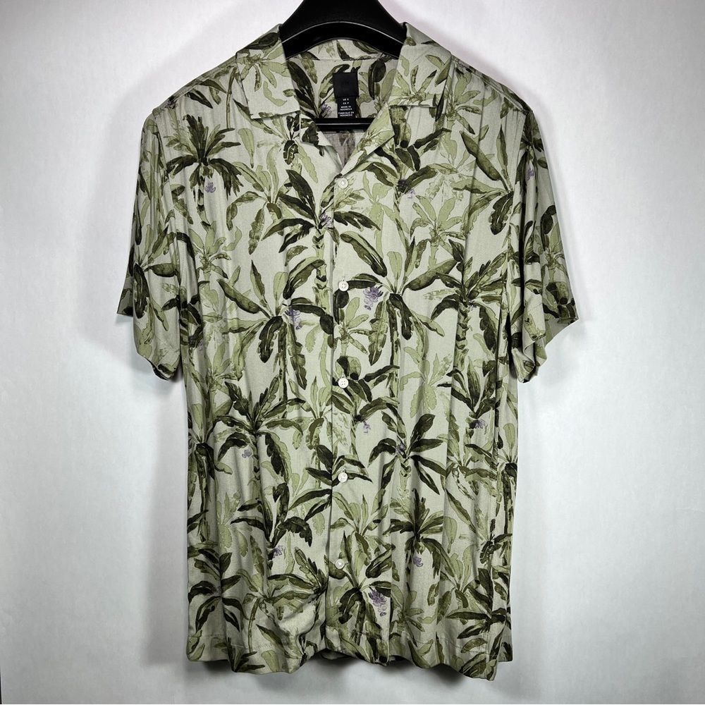Men’s H&M Khaki Green Relaxed Fit Patterned Resort Shirt, Size: Small - Picture 4 of 11